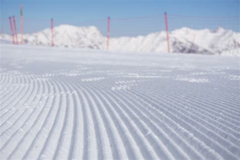 Fresh Snow Groomer Tracks on a Ski Piste Stock Image - Image of freedom ...