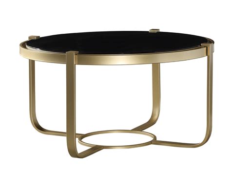 Homelegance Caracal Round Cocktail Table with Black Glass Insert - Gold 3635-01 at Homelement.com