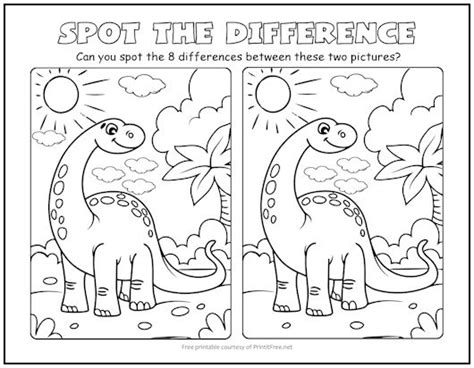 Dinosaur Spot the Difference Picture Puzzle | Print it Free