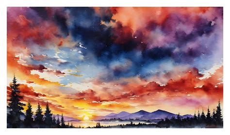 Landscape Sunset Watercolor Free Stock Photo - Public Domain Pictures