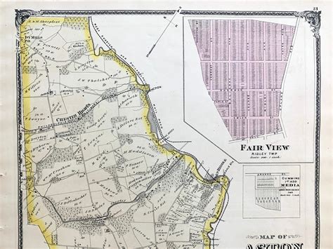 Aston Township Map Original 1875 Delaware County Pennsylvania | Etsy