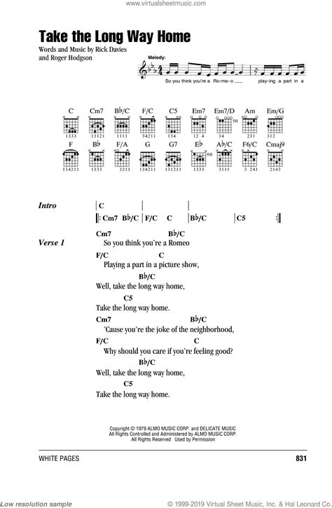 Take The Long Way Home sheet music for guitar (chords) v2