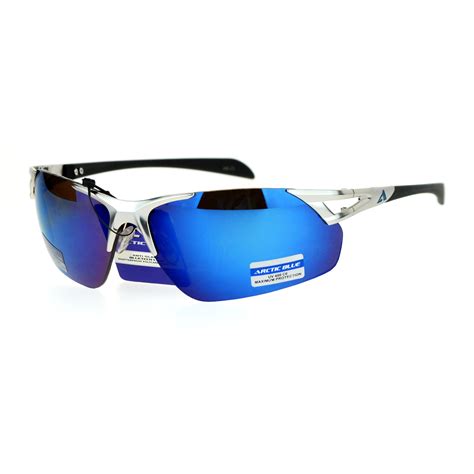 SA106 Mens Blue Mirror Lens Rimless Metal Warp Sport Sunglasses | eBay