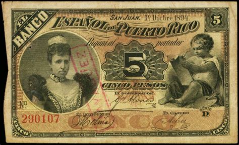 Puerto Rico 5 Pesos banknote 1894 Banco Espanol de Puerto Rico|World ...