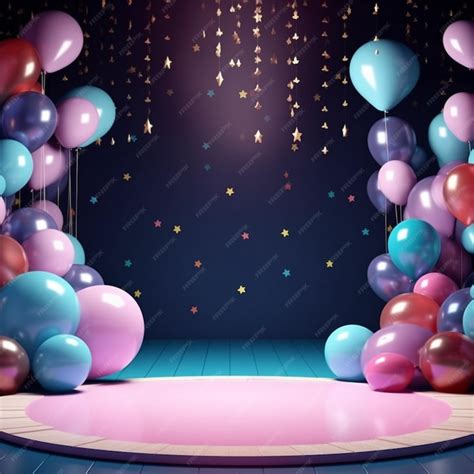 Birthday party stage with colorful balloons arrangement | Premium AI-generated image