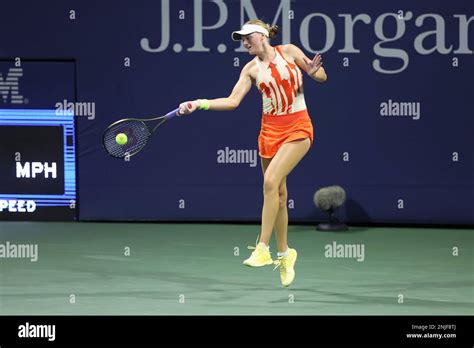 Ashlyn Krueger in action during a women's singles match at the 2022 US ...