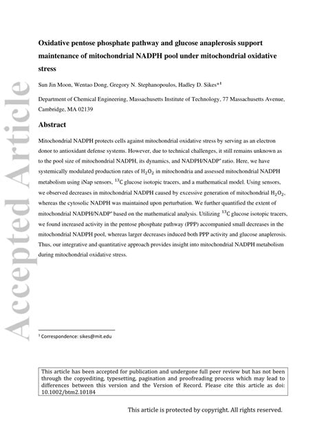 (PDF) Oxidative pentose phosphate pathway and glucose anaplerosis support maintenance of ...