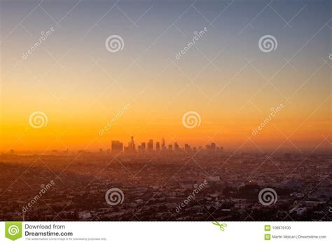 Los Angeles Cityscape Viewed from Griffith Observatory at Sunrise Stock ...