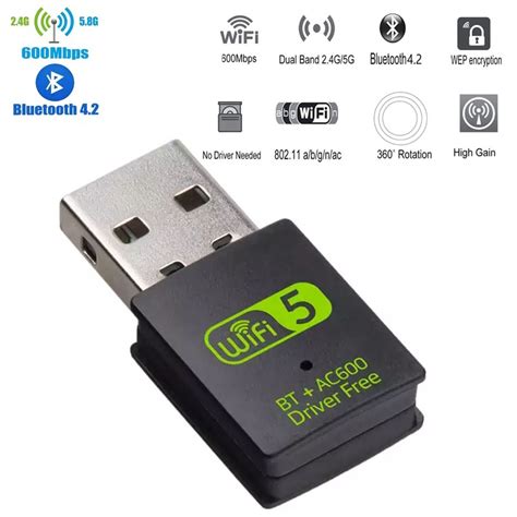 USB WiFi Bluetooth Adapter 600Mbps Dual Band 2.4/5Ghz Wireless External ...