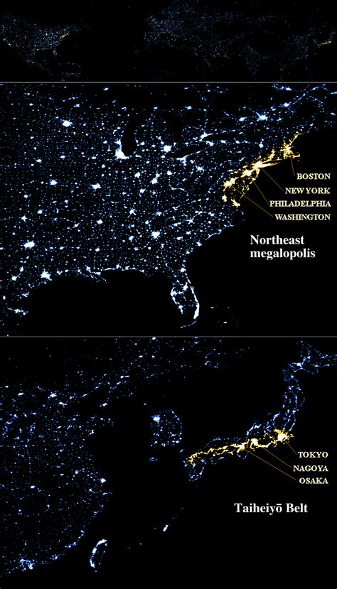 The Northeast Megalopolis of the U.S. compared with the Taiheiyō Belt ...