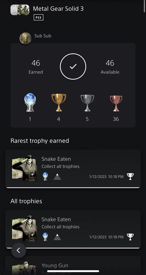 [Metal Gear Solid 3] #100. A true milestone for a legendary game. : r/Trophies