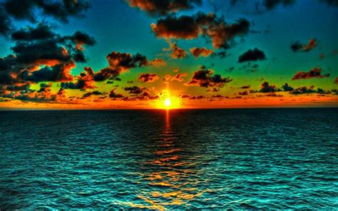 HD Beautiful Orange On Green Ocean Sunset Wallpaper | Download Free - 49682