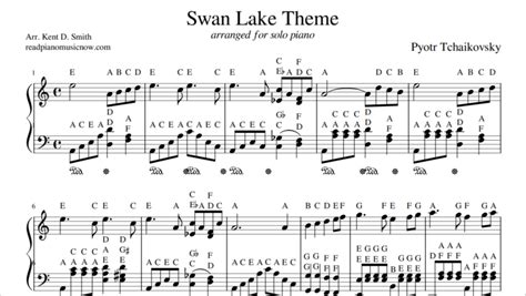 Swan Lake Theme | Piano Sheet Music | Letters & Notes Together | Read ...