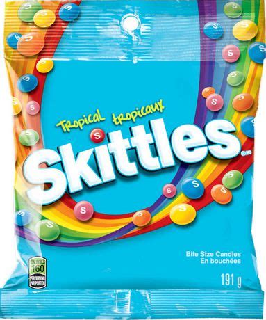 Skittles Tropical Chewy Candy, Tropical Fruit Flavour, Bag, 191g ...