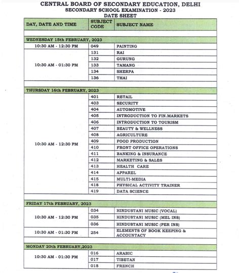 CBSE Date Sheet 2023: Class 10,12 Time Table Pdf Download Link