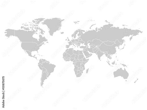 Vetor do Stock: World map in grey color on white background. High detail blank political map ...