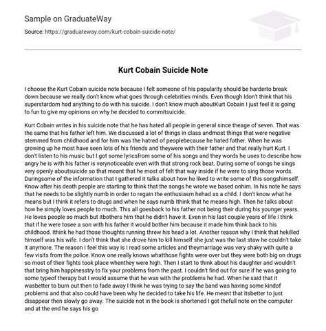 ⇉Kurt Cobain Suicide Note Analysis Essay Example | GraduateWay