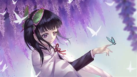 Demon Slayer Shinobu Kochou Enjoying Butterfly On Finger With ...