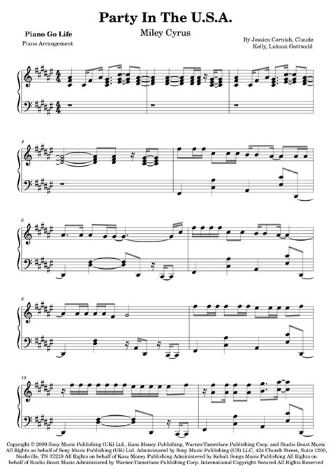 Party In The U.s.a. (arr. Piano Go Life) by Miley Cyrus Sheet Music for Piano Solo at Sheet ...