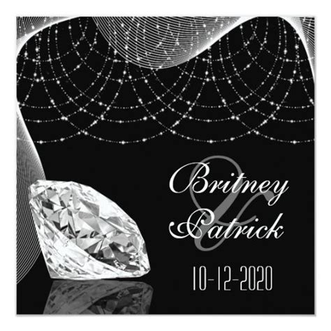 Black and White Bling Diamond Wedding Invitations | Zazzle