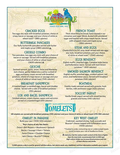 Menu at Margaritaville Restaurant - Times Square, West New York