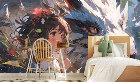 Anime Girl and Mystical Creature Wallpaper for Wall - Magic Decor