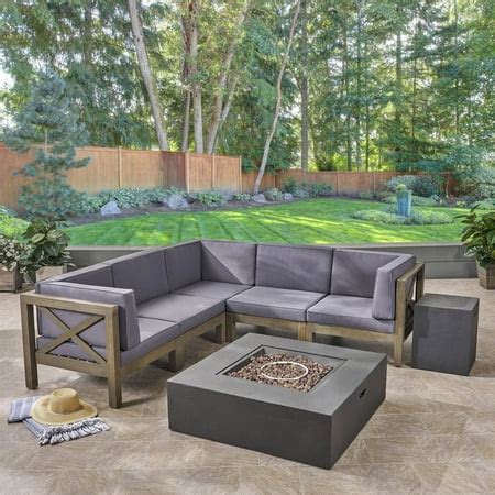 7-Pc Outdoor Sectional Sofa Set with Fire Pit in Gray - Walmart.com - Walmart.com