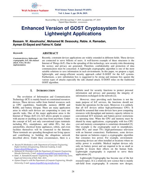 (PDF) Enhanced Version of GOST Cryptosystem for Lightweight Applications