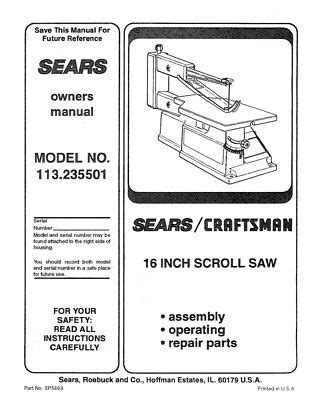 Craftsman 113.235501 Scroll Saw Owners Instruction Manual | eBay