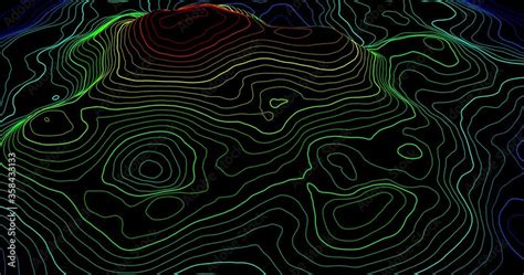 Looping topographic visualization of mountain: gradient tinted contour ...