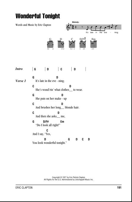 Wonderful Tonight - Guitar Chords/Lyrics | zZounds