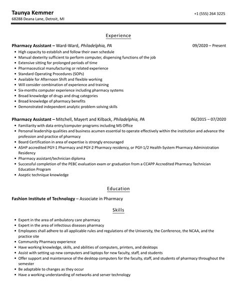 Pharmacy Assistant Resume Samples | Velvet Jobs