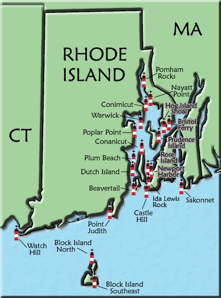 Rhode Island Lighthouse Map