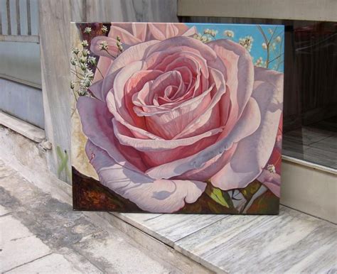 Pink Rose Oil Painting Large Painting Original Rose Canvas Art White ...