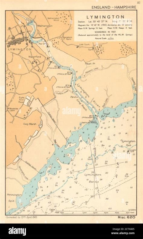 Lymington town plan & sea chart. Waterford. Hampshire. ADMIRALTY 1943 old map Stock Photo - Alamy