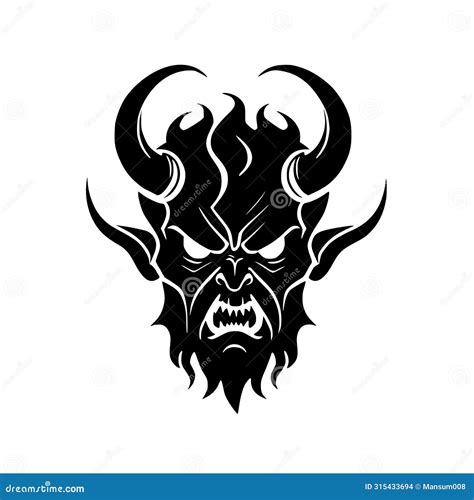 Black and White Devil Head with Horns Stock Illustration - Illustration ...