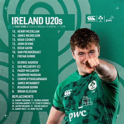 Ireland U20 team to play Italy : r/rugbyunion