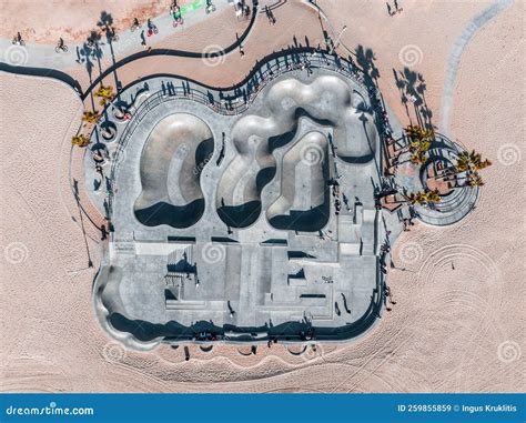 Aerial View of the Skatepark of the Venice Beach in LA, California ...