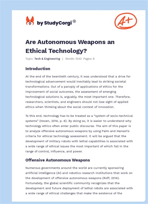 Are Autonomous Weapons an Ethical Technology? | Free Essay Example