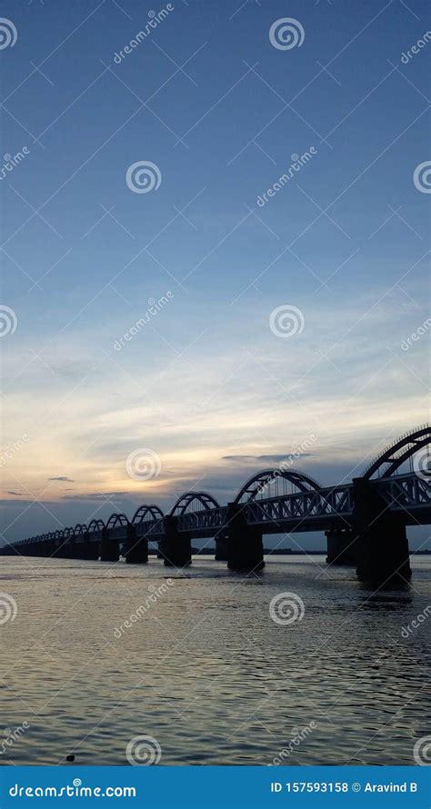 Godavari Bridge , River , Bridge , Sunset , Rajahmundry Stock Photo ...