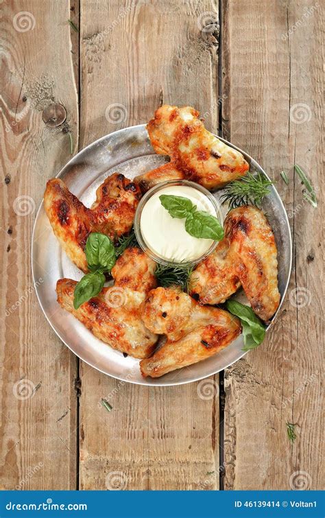 Fried Chicken Wings with Sauce on Rustic Table Stock Photo - Image of ...