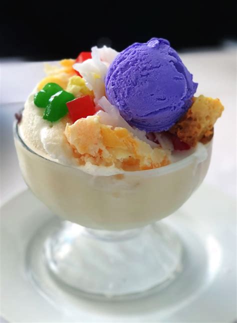 Halo-Halo, a Filipino dessert with various kinds of ice cream, jelly ...