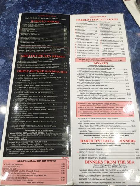 Menu at Harold's New York Deli restaurant, Edison, King Georges Post Rd