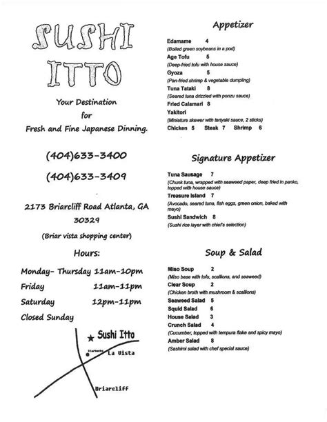 Menu at Sushi Itto restaurant, Atlanta