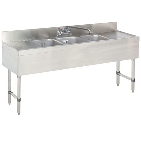 Advance Tabco SLB-53C Lite Three Compartment Stainless Steel Bar Sink with Two 12" Drainboards ...