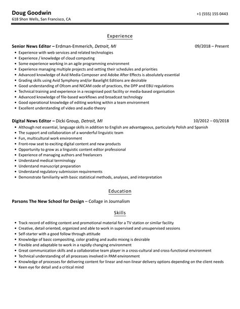 News Editor Resume Samples | Velvet Jobs