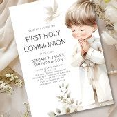 Modern illustration Boy Praying 1st Holy Communion Invitation | Zazzle