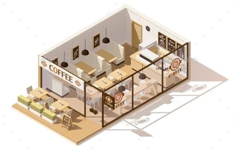 Vector Isometric Low Poly Coffee Shop | Coffee shops interior, Coffee shop interior design ...