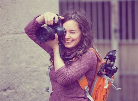 Girl Photographer with Camera Stock Image - Image of professional ...