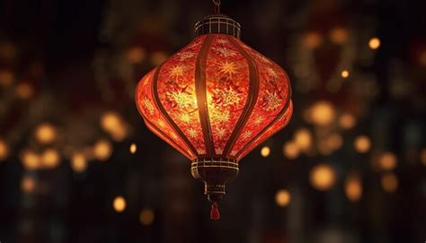 Premium AI Image | chinese lantern glowing in the night symbol of traditional festival